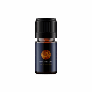 Eine kleine Braunglasflasche mit schwarzer Kappe, auf deren Etikett der Planet Venus und der Text VENUSESSENZI abgebildet sind, und 10 ml A3 Tropfen Flüssigkeit.